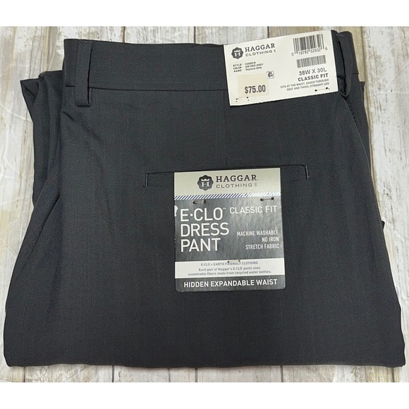 Haggar Other - Haggar Men's 38x30 Medium Gray‎ Classic Fit E-Clo Dress Pants Straight Leg NWT